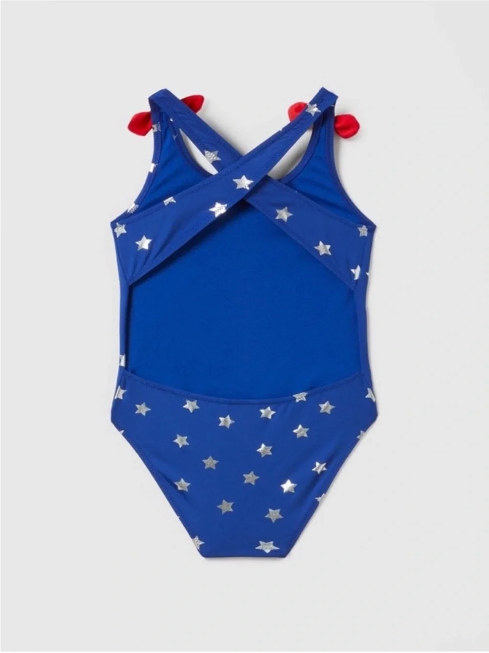 New ZARA Kids Blue Star Print One-Piece Swimsuit with Red Bow Stripes